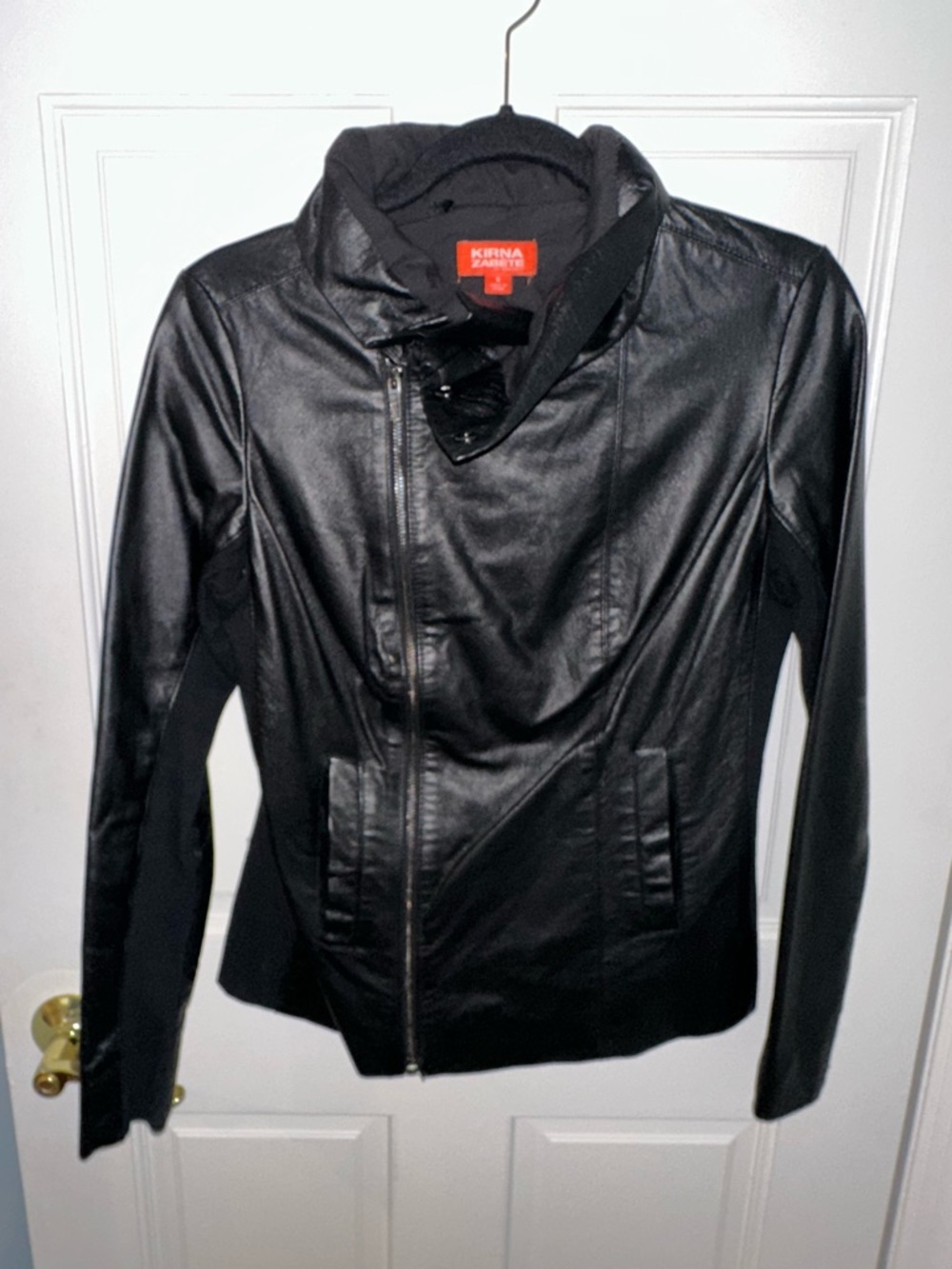 Kirna Zabete Black Leather Asymmetrical Zip Jacket